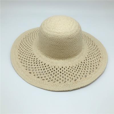 China Paper Striped Straw Wide Brim Summer Beach Women Floppy Hat for sale