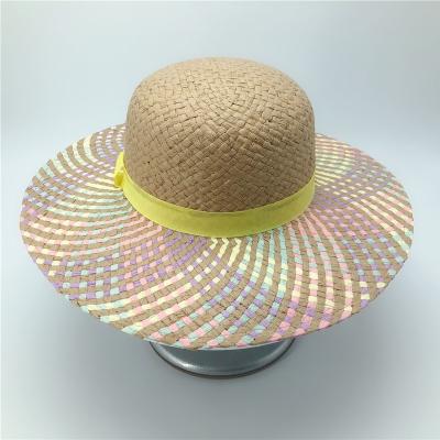 China Striped Women's Large Paper Straw Hat Summer Beach Brim Hat for sale