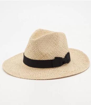 China 100% Striped Raffia Straw Braid Floppy Fedora Beach Panama Straw Hats for sale