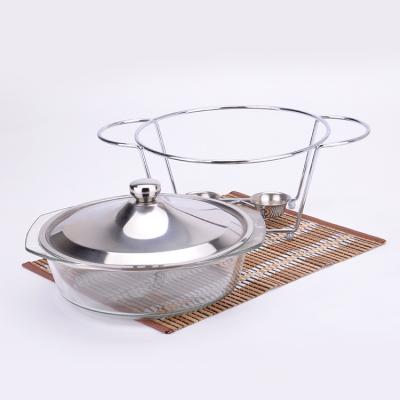 China Hot Selling Stainless Steel Oval Roll Top Hotel Supplies Glass Cover 3.5L Capacity Round Hot Pot Food Stainless Steel for sale