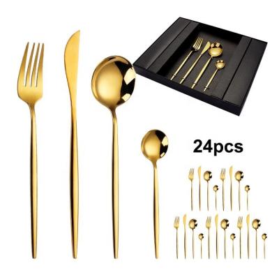 China 24 Pcs Flatware Cutlery Set Viable Spoons And Forks Knives, Stainless Steel Gold Black Cutlery 24pcs Set for sale