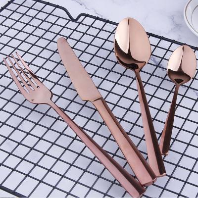 China Best Viable Selling Polish Rose Gold Spoon And Fork Copper Mirror Cutlery Flatware Set Stainless Steel for sale