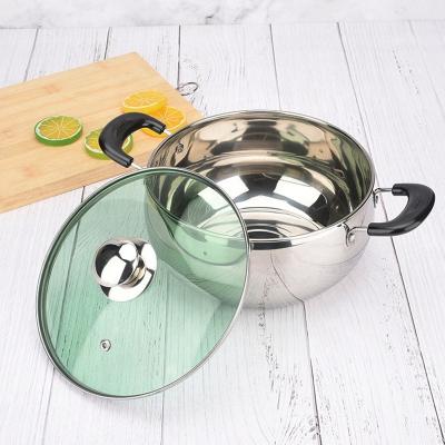 China 2022Best Viable Selling Kitchenware SS 201 Color Glass Cover Single Bottom Soup Pot for sale