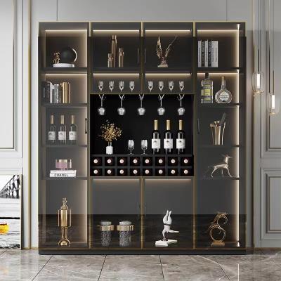 China (Size) OEM ODM Furniture Living Room Bar Wine Wall Cabinet Adjustable Cup Panels Wine Display Store Cabinets With LED Light Glass Doors for sale