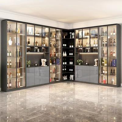 China Mall Artwork Shop Light LED Glass Doors (Size) OEM ODM Color Screen Adjustable Black Corner Cabinet Lockable Storage Display Cabinets for sale