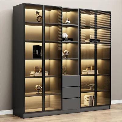 China Glass Door LED Light Display Cabinet (Size) 5 Door Adjustable Custom Wooden Books Chest Storage Organizer for Living Room Study Bookcase for sale