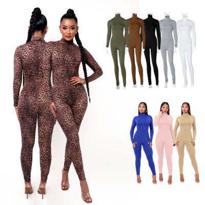 China Print High Quality QUICK DRY Tight Bodycon Turtle Neck Bodycon Rompers Long Jumpsuit Women Overalls for sale