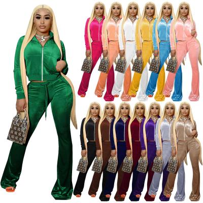 China Winter Antibacterial Clothes For Women Long Sleeve Zip Up Hoodie Custom Sweatsuits Set Velvet Tracksuit 2 Piece Set Velvet Two Piece Pants for sale