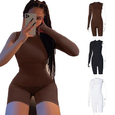 China 2022 Summer Designer One Shoulder Mid Thigh Onesie Neck Mocking Jumpsuit Slim Woman Onesie Adult Onesie Pajamas And Jumpsuits for sale