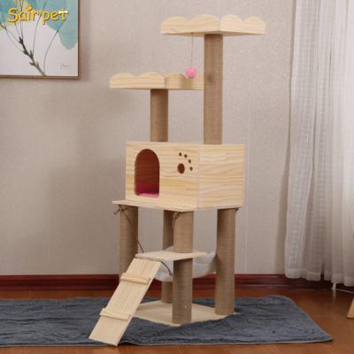 China Wooden Cat Tree House Pet Cat Climb Tree Outdoor Sustainable Cat Tree Tower for sale