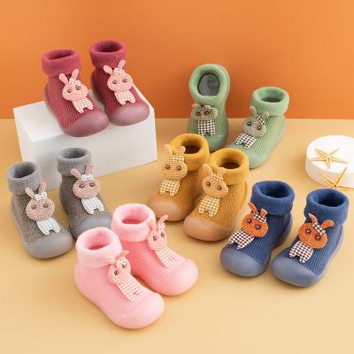 China Children Toddler Floor Sock Shoes Non-slip Soft Sole Plush Keep Warm Animal Rabbit Kids High Top Cartoon Shoe for sale