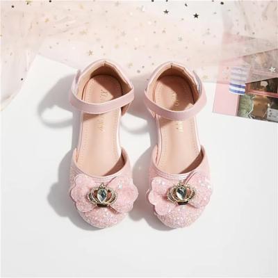 China Elegant Children Baby Girl Bow Sandals Princess Shoes Solid Color Kids Sequin Crown Girls Sandals for sale