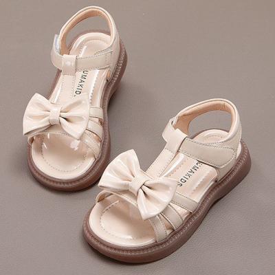 China Children Baby Girl Bow Sandals Shoes Pu Leather Solid Color Simple Children Princess Sandals for sale