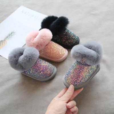 China Glitter Sequin Decoration Toddler Cotton Snow Boots Ankle Flat Sole Plush Winter Baby Boots for sale