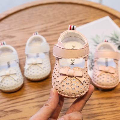 China One Year Old Baby Sandals Soft Sole Pu Leather Hollow Breathable Baby Bow Princess Sandals Shoes for sale