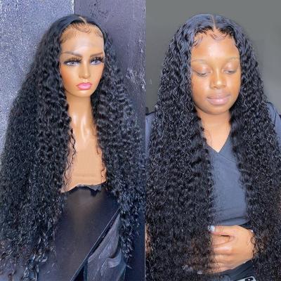 China 30 Inch 4x4 Lace Closure Water Wave Kinky Curly Body Wave 180% Lace Front Closure Hair Deep Curly Wig for sale