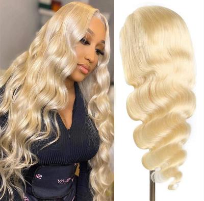 China Competitive price 100% body wave honey blonde hair wig virgin hair 613 lace frontal wigs for sale