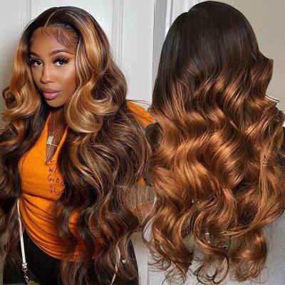 China Body Wave 180% Density Virgin Hair 36 Inch Long Straight Brown 13X4 Transparent Lace Accented Hair Wigs for sale