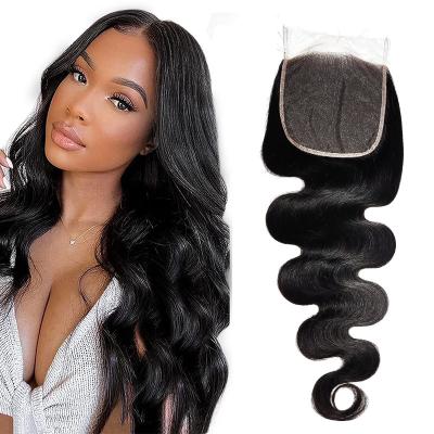 China Wholesale Price Curly High Quality Lace Body Wave Frontal Raw Curly Cuticle Aligned Brazilian Hair Closures 4*4 Women for sale