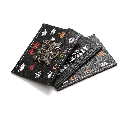 China Viable Leather Patch PU Hot Pressed Embossed Screen Printing Leather Label With Metal Logo Label For Jacket for sale