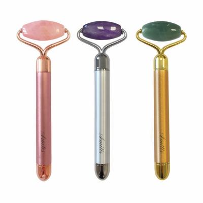 China Amitis Jade Roller Face Neck 24K Gold Rose Quartz Roller Electric Vibrating Face Lift Massager for sale