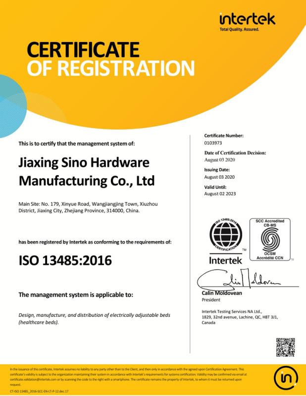 ISO13485 - Jiaxing Sino Hardware Manufacturing Co., Ltd