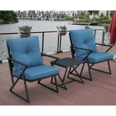 China Leisure Styles 3 Piece Set New fashion Red Blue Luxury Patio Outdoor Furniture Set Steel Chair for sale