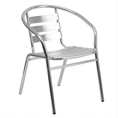 China Modern CE10071 Cheap Commercial Aluminum Indoor-Outdoor Garden Chairs Restaurant Stack Chair with Triple Slat Back and Arms for sale