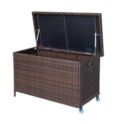 China Modern Hot Outdoor Garden Large Capacity Steel Rattan Cushion Rectangular Rattan Cane Storage Rattan Boxes for sale