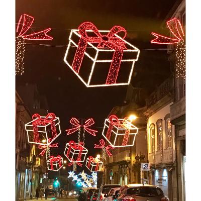 China Fashionable Waterproof Christmas Decoration Gift Box Light Huge Commercial Street Decoration Gift Box Light Hanging  3D Led Gift Box Light for sale