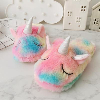 China Christmas Winter Christmas Unicorn House Shoes Light Colorful Fluffy Plush Indoor Animal Soft Fur Slippers For Women for sale