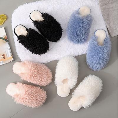 China Fashion Trend Women's Winter Autumn Faux Fur Lambswool Fur Curly Home Bedroom Slide Slippers Shoes for sale