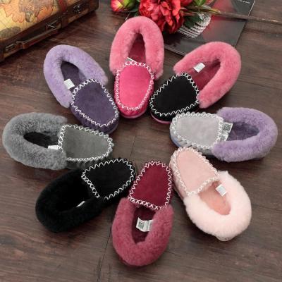 China China Manufacturer Flat Leather Sheepskin Winter Warm Moccasin Slippers, Latest Real Fur Women Shoes for sale