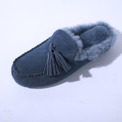 China Durable Blue Luxury Clogs And Mules Scare Suede Sheepskin Fur Leather Slippers For Men for sale