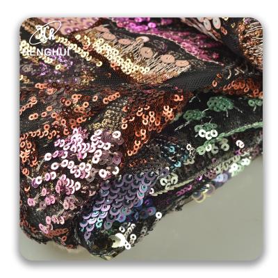 China Breathable Luxury Colorful Bridal Crystal Sequin Fabric Heavy Beaded 100% Sequin Polyester Fabric Textiles For African Dress for sale