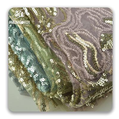 China Breathable heavy beaded fabric textiles for wedding evening dress luxury shinny bridal crystal sequin fabric sequin fabric for sale