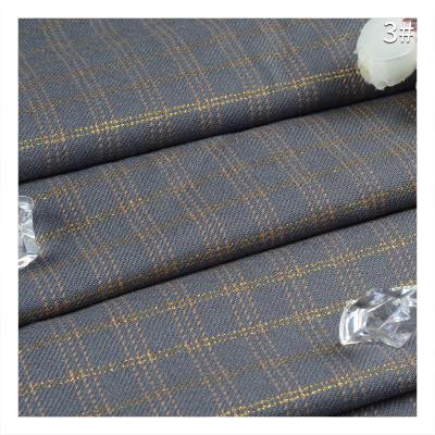 China Anti Pill Viscose/Polyester Spandex Gold Yarn Grid Fabric 270GSM Elastic Woven Plaid Fabric Yarn-Dyed Textiles For Fashion Suiting Pants for sale