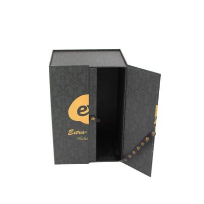 China Recycled Materials Black Cosmetic Box Perfume Paper Packaging Box Gift Display Kraft Paper Box for sale