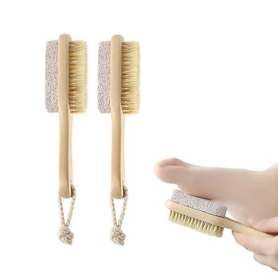 China Eco-friendly Natural Plant Direct Double Side Foot Pumice Wooden Brush With Boar Hair for sale