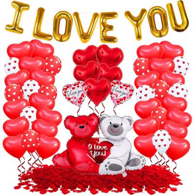 China Red Heart Teddy Bear Valentine's Day Balloon Wedding Balloon Set I Love You Party Decoration Border Balloon à venda