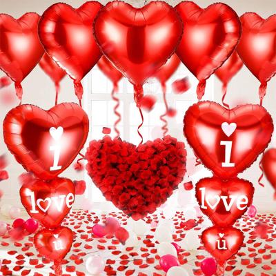 China Party Decoration Red Silk Rose Petal Foil Balloon Valentine's Day Proposal Balloon Heart Shaped Set à venda