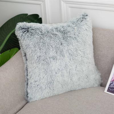 China Wholesale Wearable Polyester Gray Fur Fluffy Print Cushion Soft Cheap Fur Pillowcase Patchwork Covers Cushion for sale