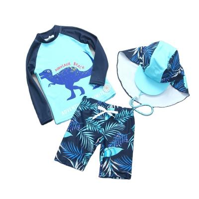 China Rashguard Set Breathable Boys Swimsuit 2 Piece Long Sleeve Swim Shirt Trunks Dinosaur Kids UPF 50+ Swimsuit for sale