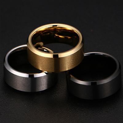 China CLASSIC Black Matt Black 8mm Wide Mens Stainless Steel Rings Custom Fashion Simple Gold Rings For Women for sale