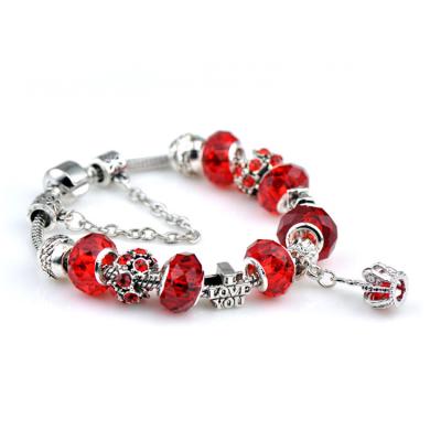 China New Design Fashion Charm Jewelry Red Silver Chain Toggle Hugging Bracelet Rhinestone Heart Crown Bracelet for sale