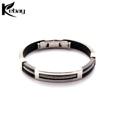 China Good Quality Stainless Steel+Silicone Promotional Jewelry Bracelet Stainless Steel Bangle Rubber Titanium Bangle for sale