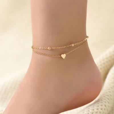 China Fashion Hot Sale Heart Silver and Gold Color Simple Anklet Chain For Women Foot Jewelry for sale