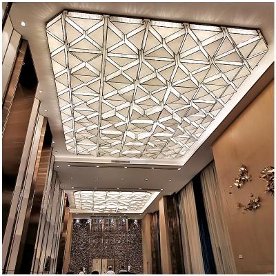 China Large Modern Modern Hotel Lobby Rectangular Recessed Crystal Ceiling Light Fixture For Reception Hall for sale