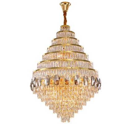 China Luxury Modern Gold Stairwell Round Staircase Large Lighting Crystal Chandeliers Pendant Lights for Hotel Lobby Staircase for sale