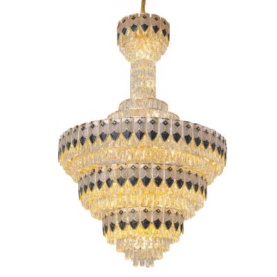 China Large Modern Luxury Indoor Gold Round Stairwell Round Staircase Lighting Crystal Chandeliers Pendant Lights for Hotel Lobby Staircase for sale